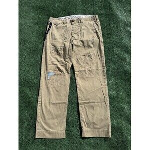 POLO RALPH LAUREN RELAXED FIT DISTRESSED PATCHWORK PANTS KHAKI MENS SIZE 35/32